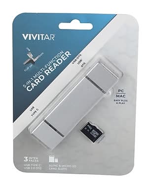 Vivitar 5-in-1 Multi-function USC-C Card Reader, Silver (VMSDRW32-NOC)