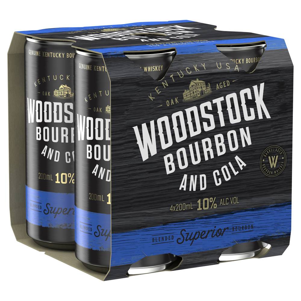 Woodstock Bourbon & Cola 10% Can 200mL X 4 pack
