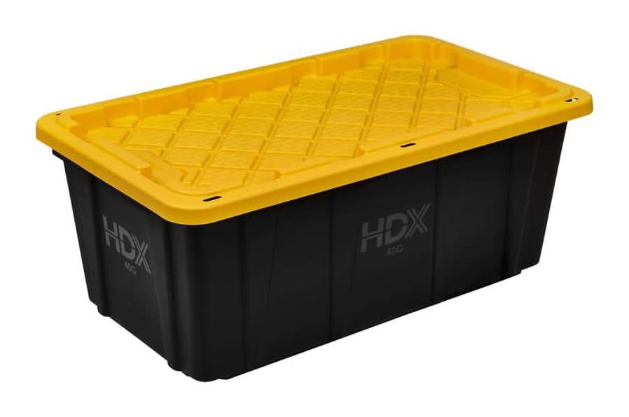 Hdx 40 Gal. Tough Storage Tote In Black With Yellow Lid