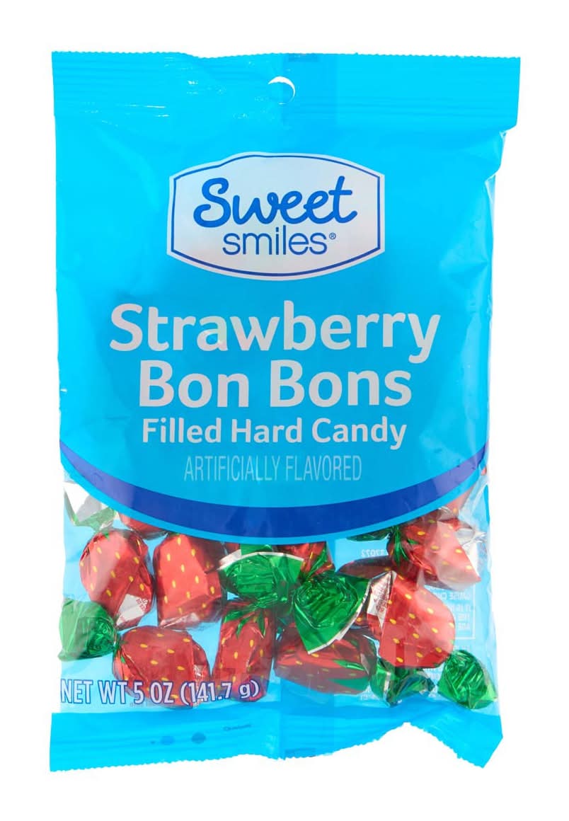 Sweet Smiles Strawberry Bon Bons Filled Hard Candy 6 Oz