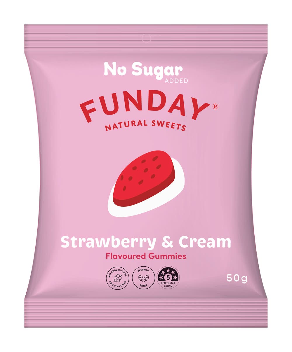 FUNDAY Natural Sweets No Sugar Added Gummies Candy, Strawberry-Cream (50g)