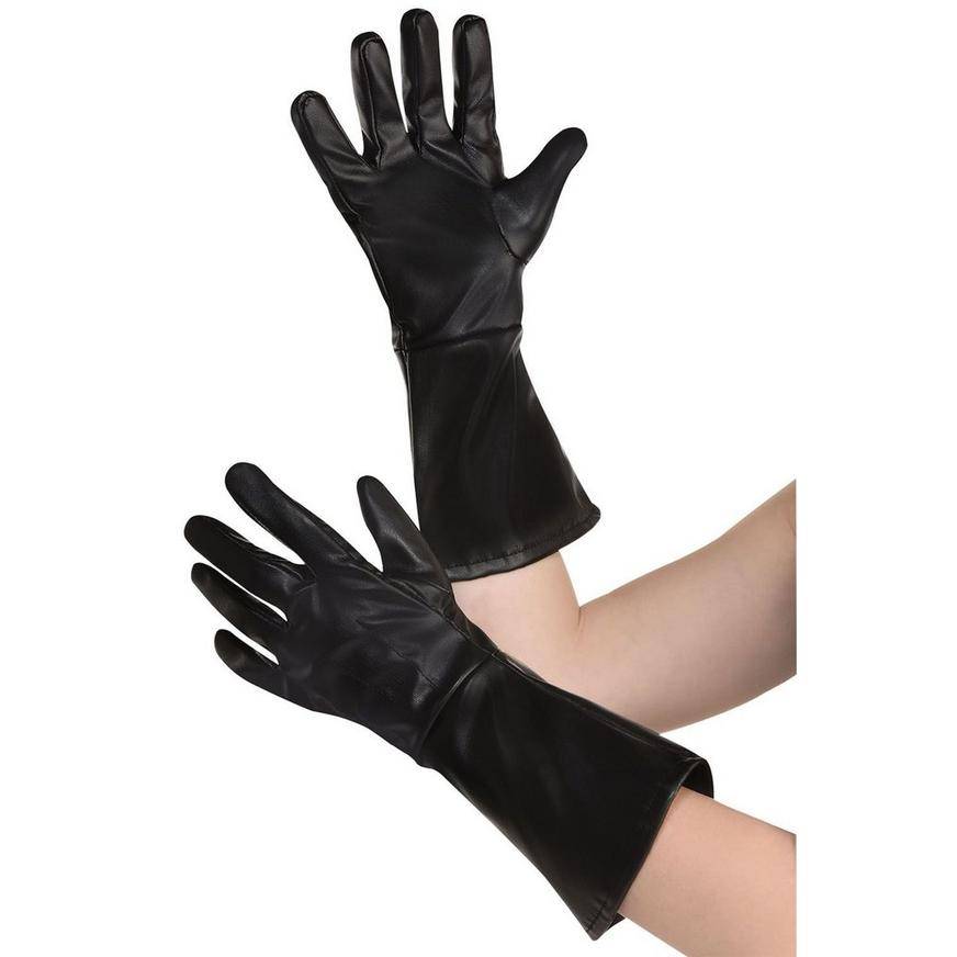 Party City Long Leather Gloves For Kids, Black