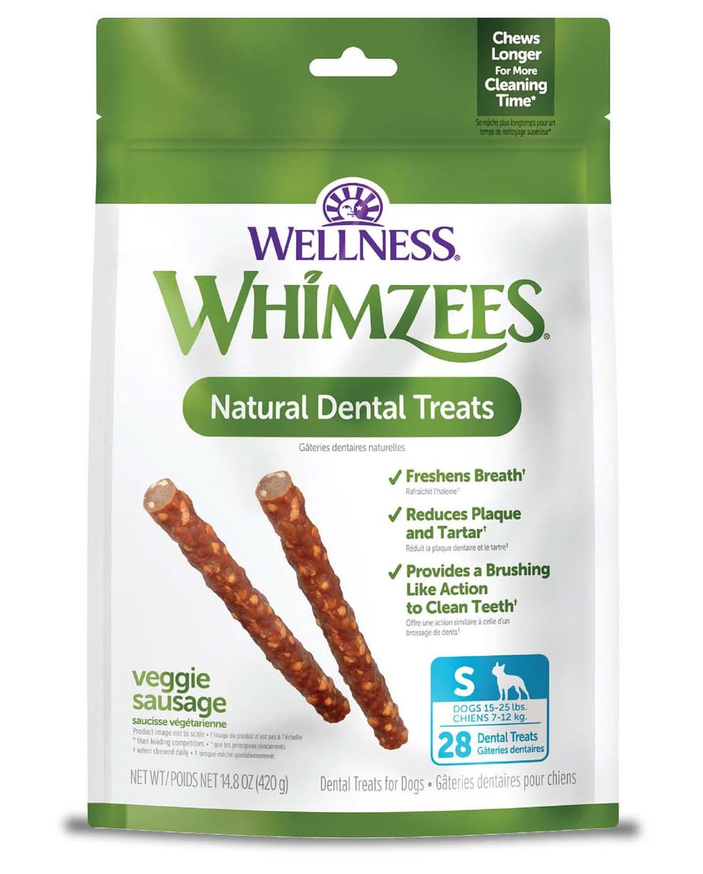 Whimzees Veggie Sausage Small Chews Dog Treats, 28 pack