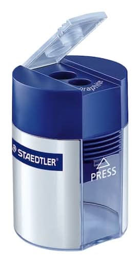 Staedtler Two-Hole Metal Pencil Blue Silver Sharpener With Locking Mechanism (1.27 oz)