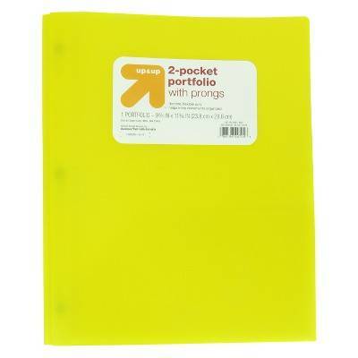 up&up Pocket Plastic Folder With Prongs, Yellow (2 ct)