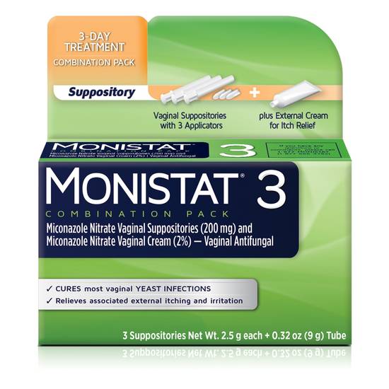 MONISTAT 3-Dose Yeast Infection Treatment, 3 Suppository Inserts & External Itch Cream