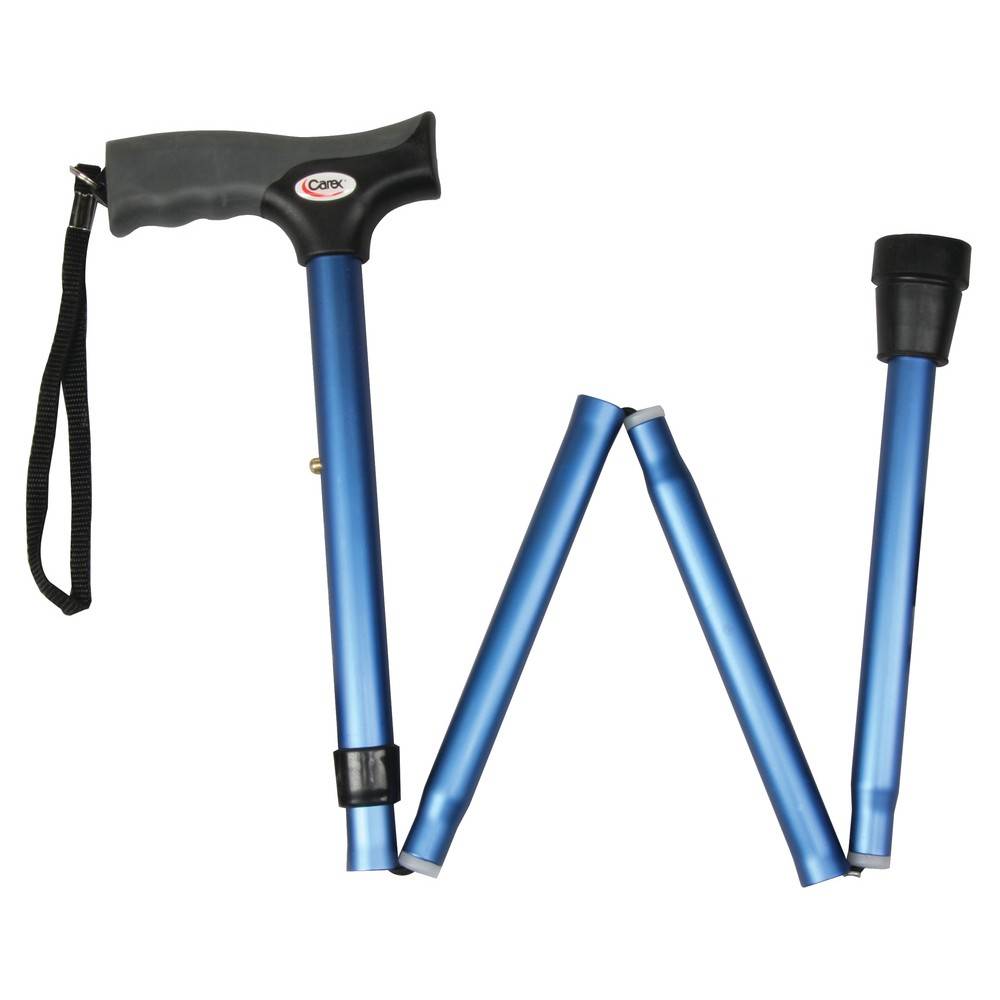 Carex Soft Grip Folding Cane, Blue