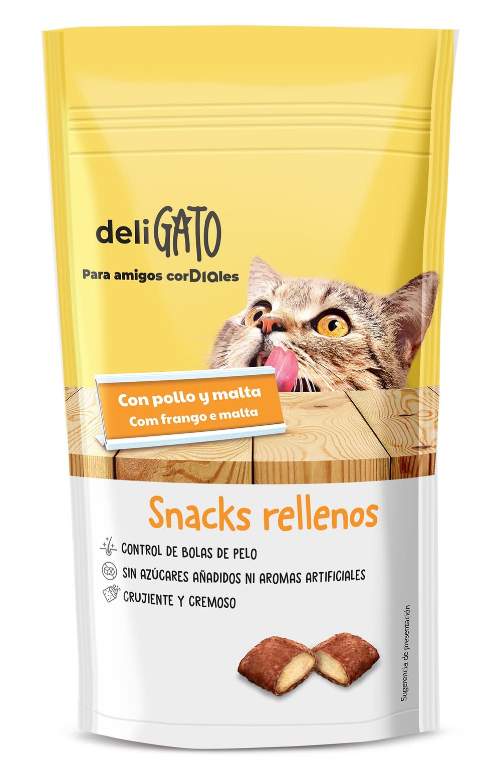 Snack Para Gatos Rellenos Con Pollo Y Malta Deligato De Dia Bolsa 60 G