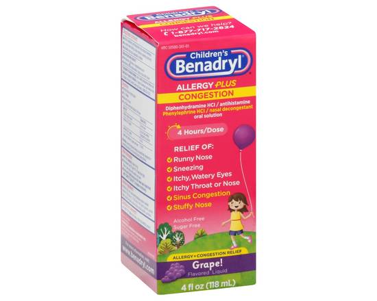 Benadryl · Children's Grape Flavor Allergy Congestion Relief (4 oz)