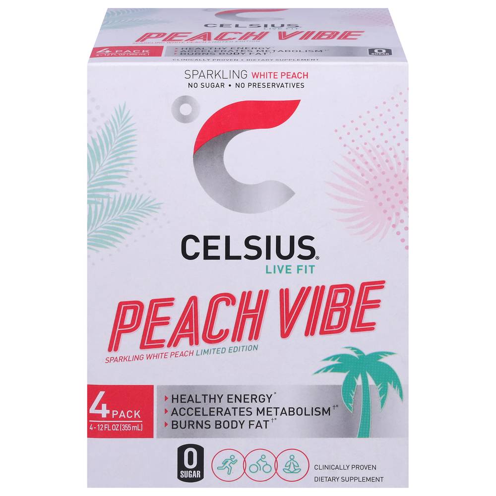 Celsius White Peach Sparkling Energy Drink (4 pack, 12 fl oz)