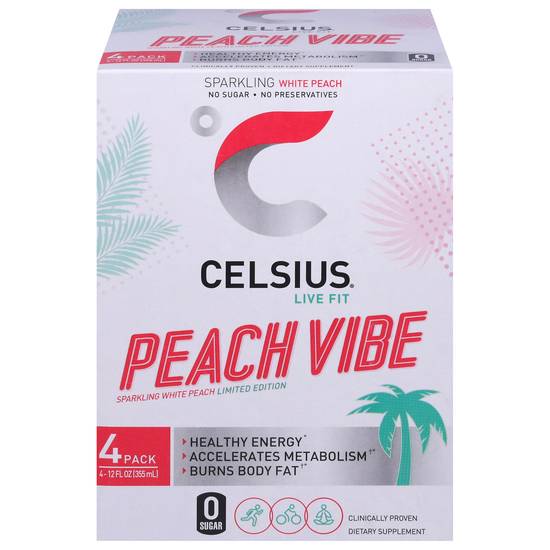 Celsius White Peach Sparkling Energy Drink (4 ct, 12 fl oz)