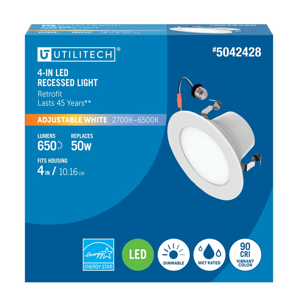 Utilitech Retrofit Kit White 4-in 650 -Lumens Switchable white Round Dimmable LED Wet rated Recessed Downlight