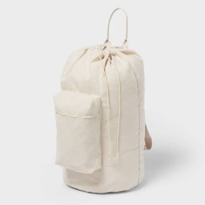 Brightroom 50L Capacity Canvas Backpack Laundry Bag, Cream