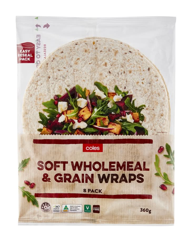 Coles Soft Wholemeal & Grain Soft Wraps (360g, 8 pack)