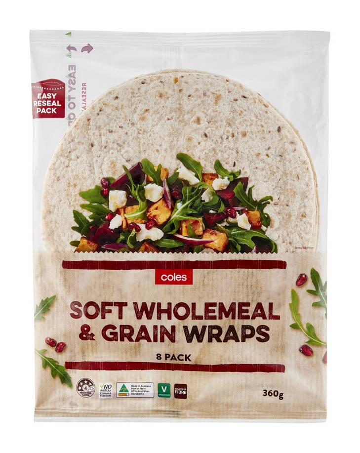 Coles Soft Wholemeal & Grain Soft Wraps (360g, 8 pack)