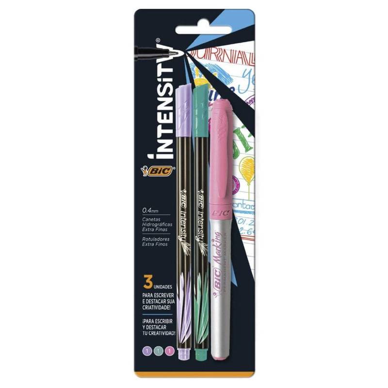 Bic kit de caneta intensity pastel e marcador permanente (3 unidades)