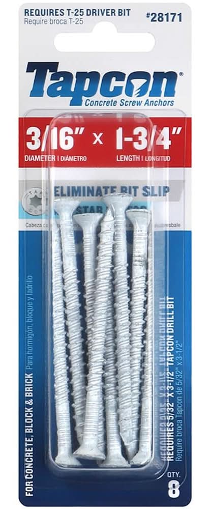 Tapcon 3/16-in x 1-3/4-in Concrete Screw Anchors 8-Pack