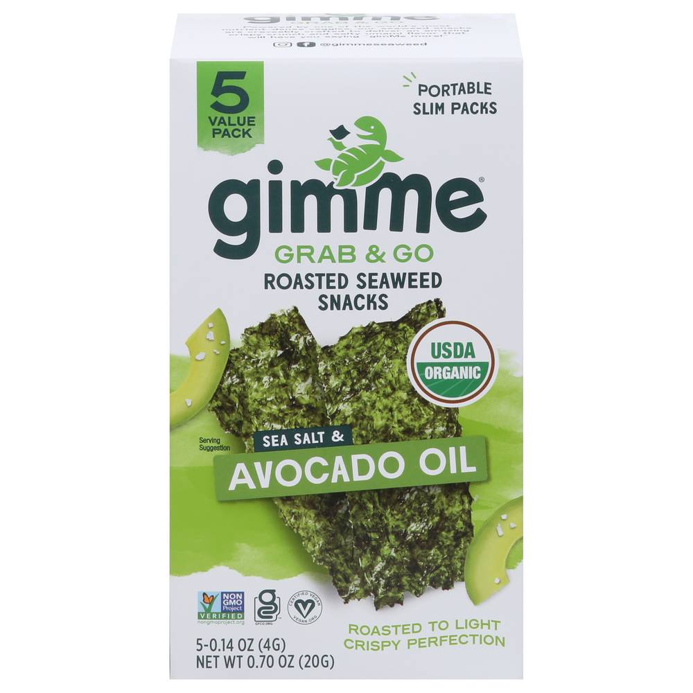 Gimme Grab & Go Organic Roasted Seaweed Snacks, Sea Salt & Avocado (0.14 oz, 5 ct)