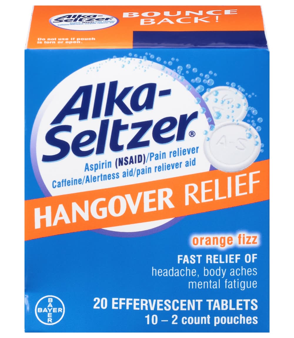 Alka-Seltzer Hangover Relief Effervescent Tablets, Orange Fizz (20 ct)