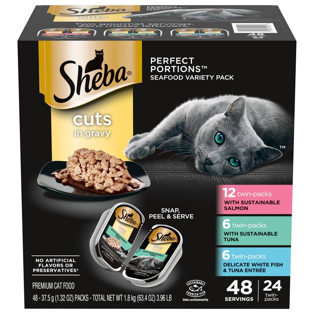 Sheba Wet Cat Food Cuts in Gravy Variety Pack, Gourmet Salmon, Signature Tuna