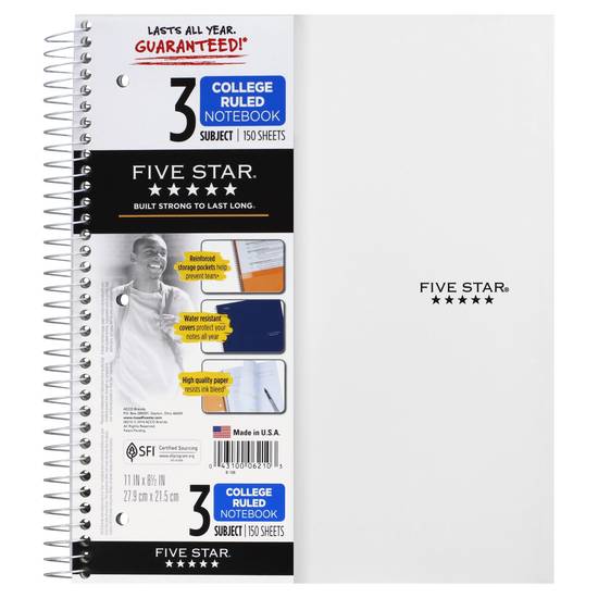 Five Star Wirebound 3-subject College Ruled Notebook