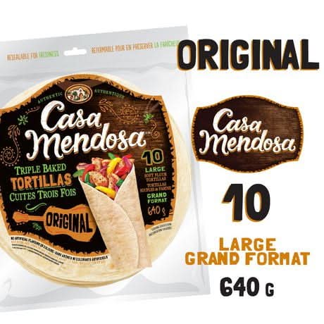 Casa Mendosa Original Triple Baked Soft Flour Tortillas, Large (640 g, 10 ct)