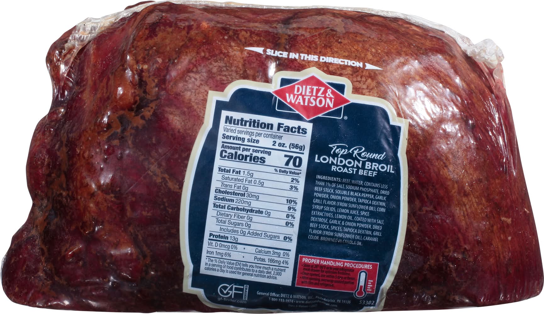 Dietz & Watson Top Round London Broil Roast Beef, Lemon & Garlic