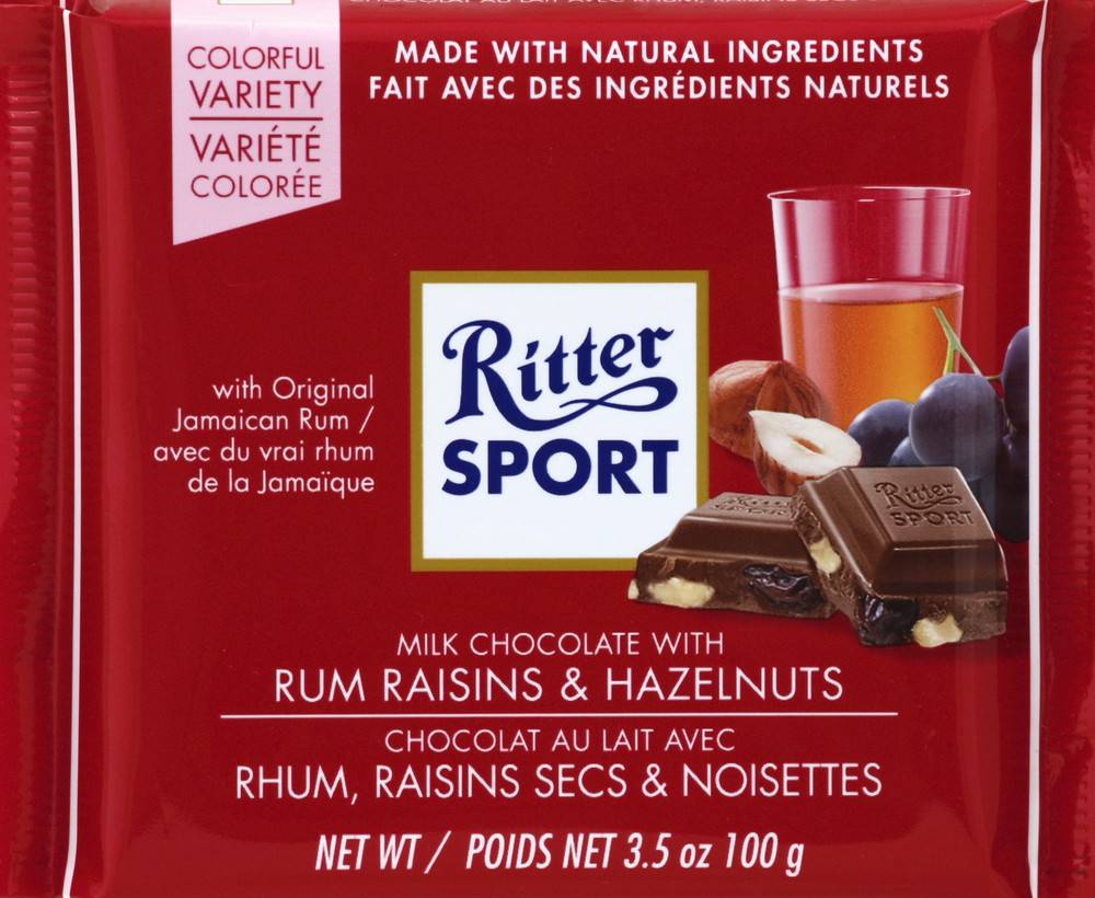 Ritter Sport Milk Chocolate With Rum Raisins & Hazelnuts (100 g)