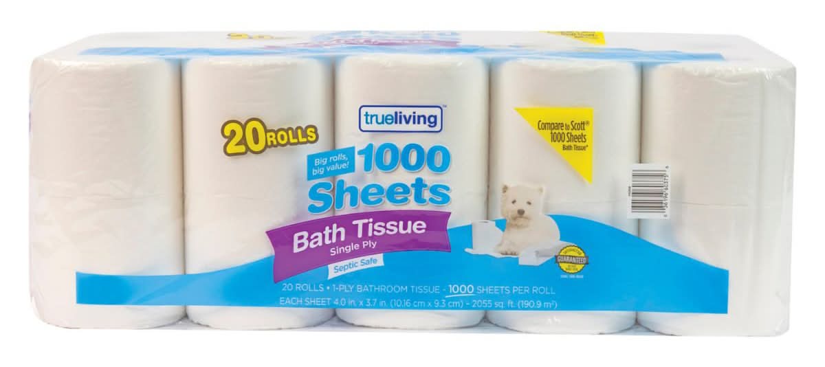 True Living Soft Bath Tissue 1000 Sheets Per Roll 20 Ct
