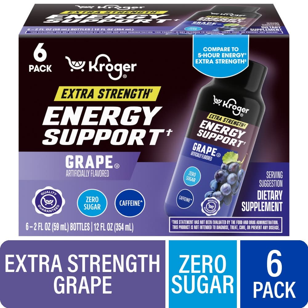 Kroger Extra Strength Energy Support Dietary Supplement, Grape (6 x 2 fl oz)