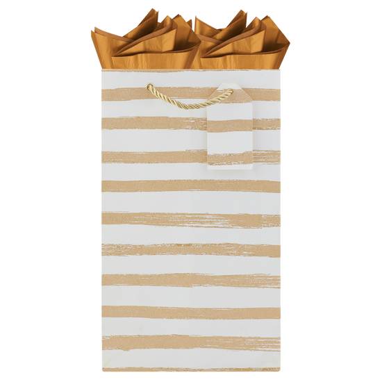 The Gift Wrap Company Golden Stripe 2 Bottle Gift Bag