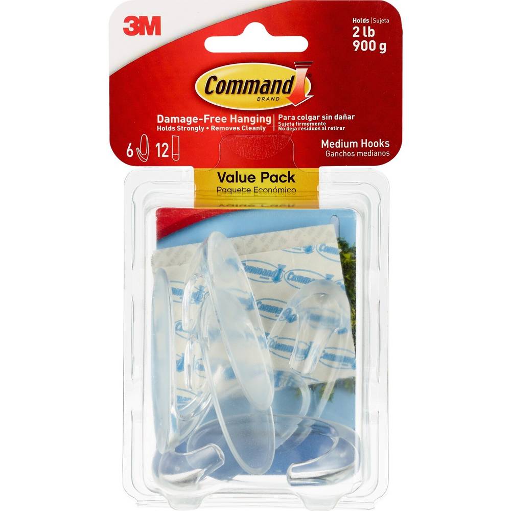 Command Damage-Free Hanging Medium Hooks & Strips Value Pack, 6 Ct