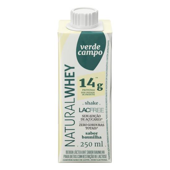Verde campo bebida láctea uht natural whey shake lacfree sabor baunilha (250 ml)