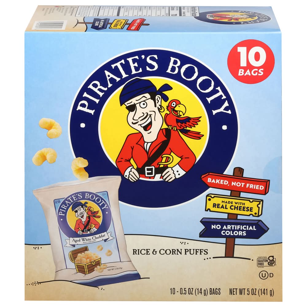 Pirate's Booty Aged White Cheddar Rice & Corn Puffs (10 x 0.5 oz)