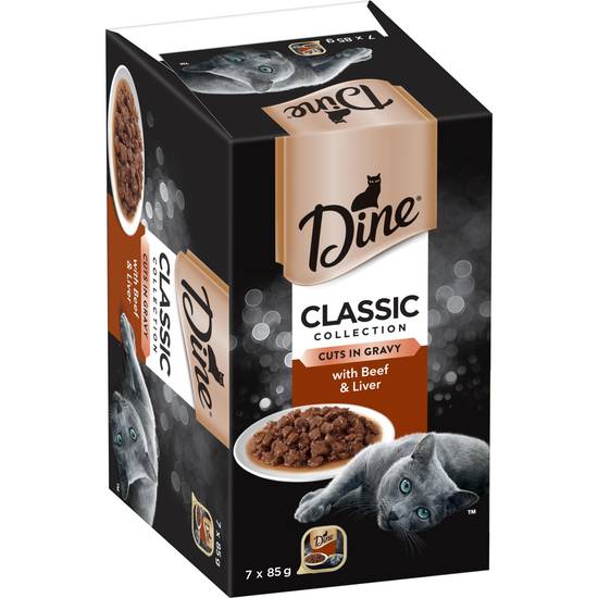Dine Cuts in Gravy With Beef and Liver Wet Cat Food 85g Tray 7 pack