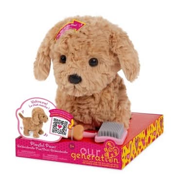 Our Generation Playful Paws Puppy Electronic Interactive Pet Dog Plush, 18 in, Goldendoodle
