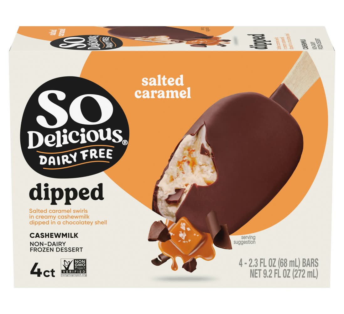So Delicious Dipped Cashewmilk Ice Cream Bars, Salted Caramel (4 x 0.57 fl oz)