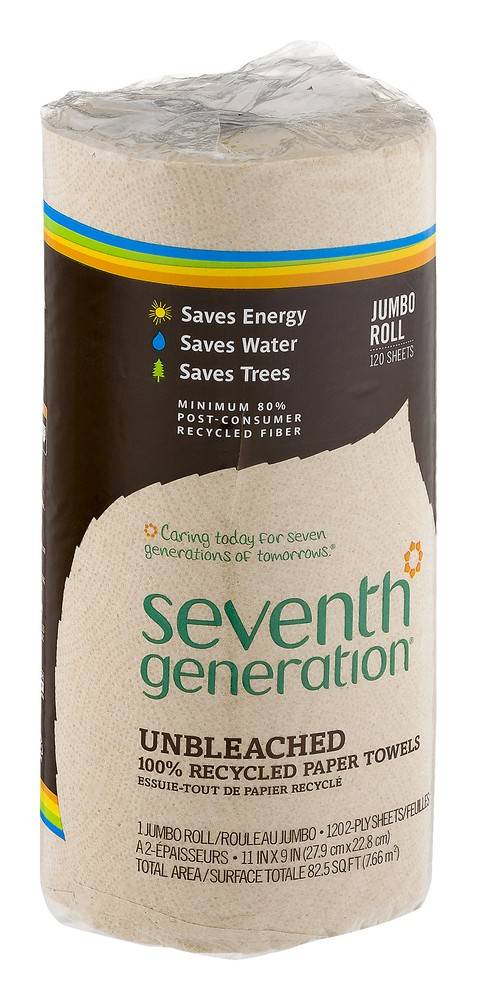 Unbleached 100% Recycled Paper Towels Seventh Generation 1 roll
