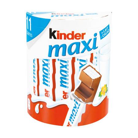 Barres chocolat au lait fourrées au lait KINDER MAXI - le paquet de 11 barres - 231g