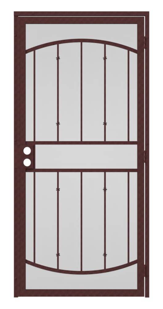 RELIABILT Gibraltar 36-in x 81-in Bronze Steel Surface mount Universal/Reversible Security Door with Brown Screen and Double bore | 91823822-RB
