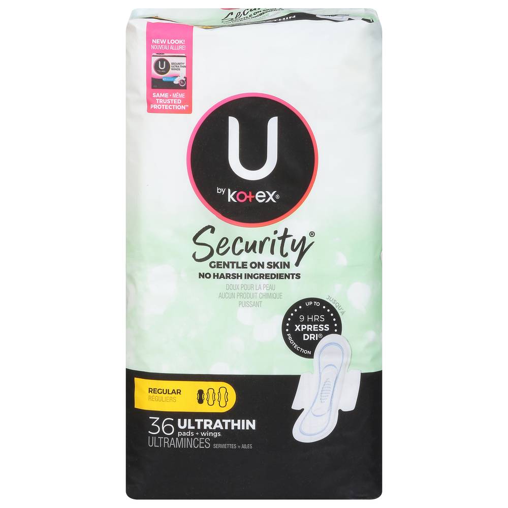 U By Kotex Security Regular Ultra Thin Pads + Wings (36 ct)