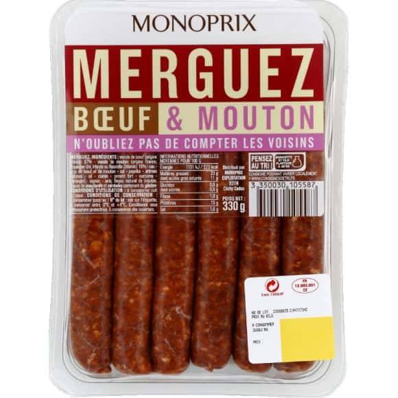 Monoprix Merguez Boeuf & Mouton La Barquette De 330 G