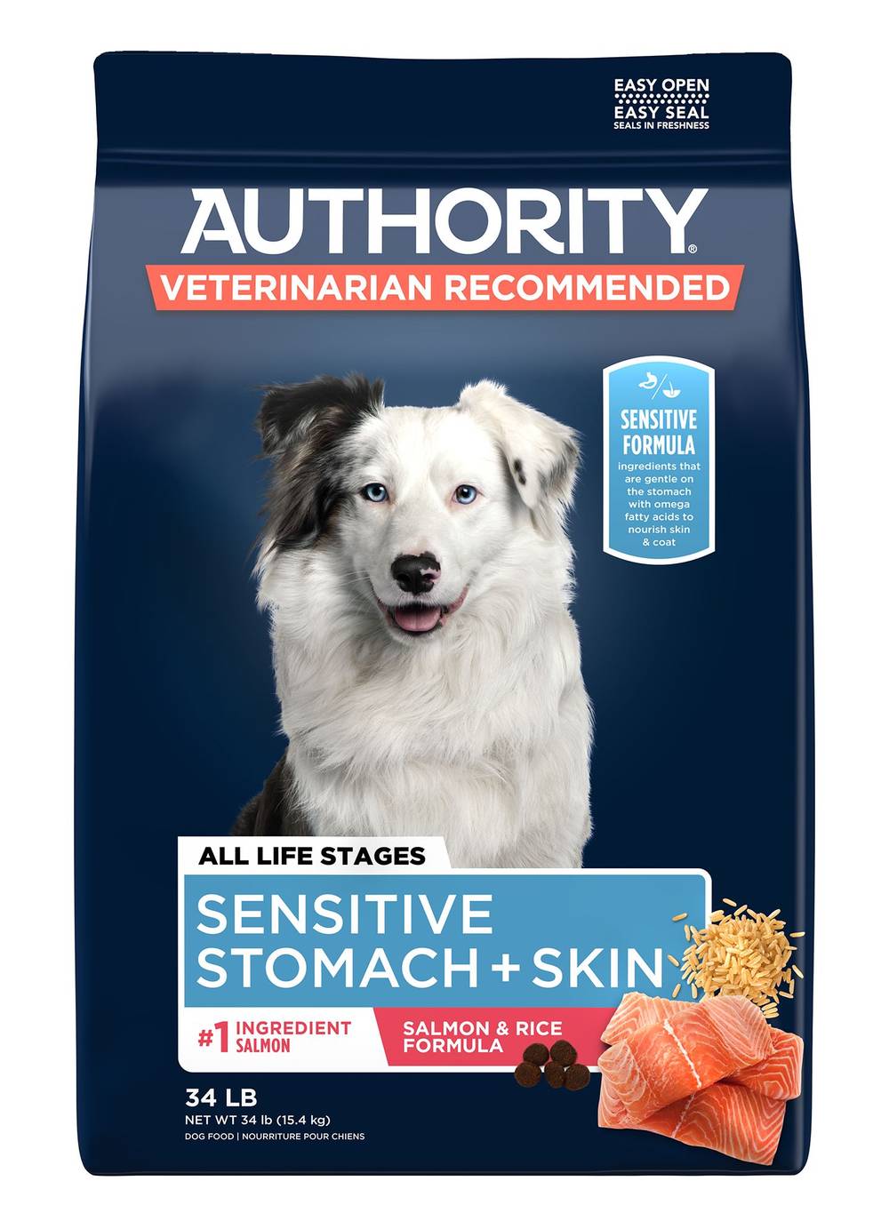 AUTHORITY Sensitive Stomach and Skin Salmon Rice All Life Stage Dry Dog Food (34 lbs)