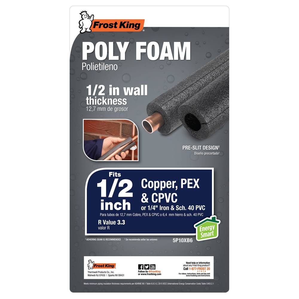 Frost King 1/2-in x 6-ft Foam Tubular Pipe Insulation for 1/2-in Pipe | 5P10XB6