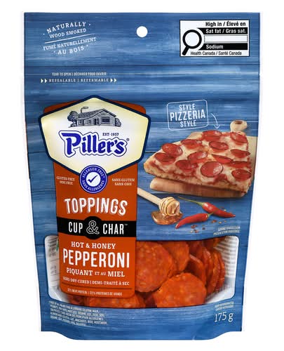 Pillers Toppings Toppings Cup & Char Pepperoni Piquant Et Au Miel 175 G / Pillers Toppings Cup & Char Pepperoni Hot & Honey 175 g