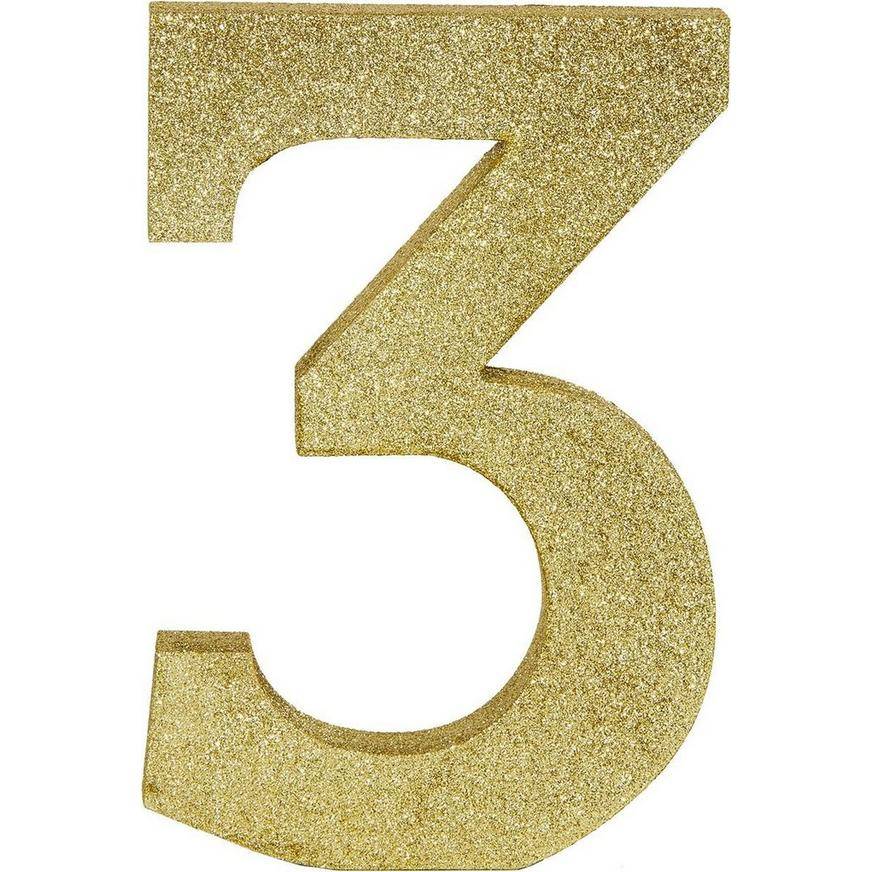 Glitter Gold Number 3 Sign