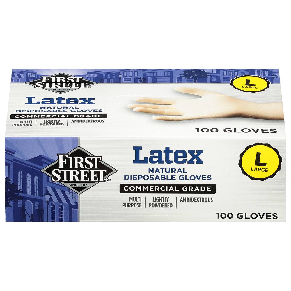 First Street Latex Natural Disposable Gloves, Large (100 ct)