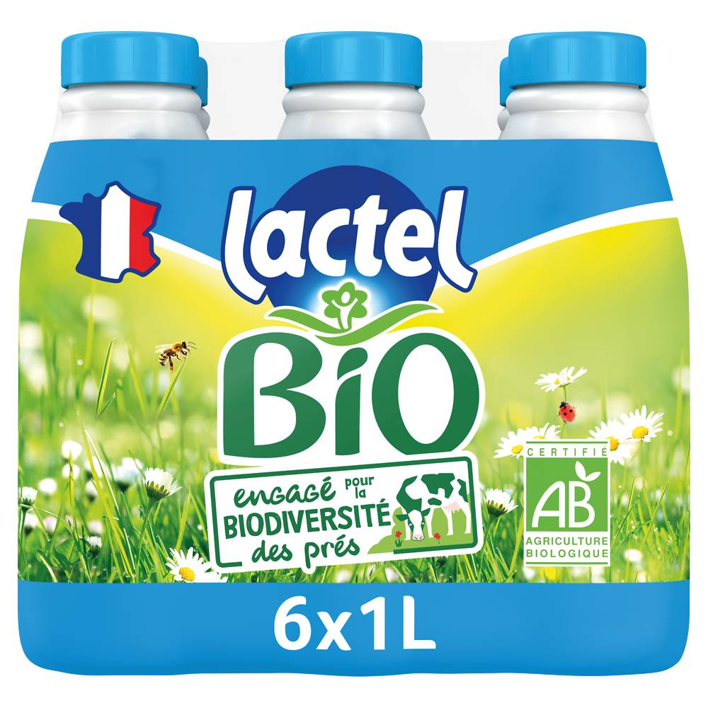 Lactel - Lait bio demi-écrémé uht (6 pièces, 1L)