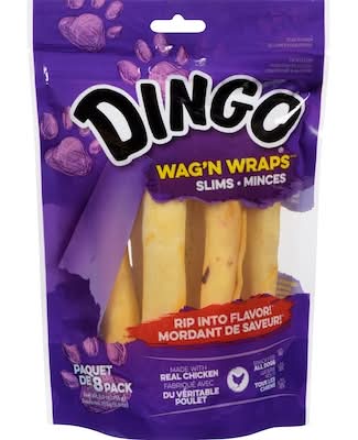 Dingo wag'n wraps minces bâtonnets à mâcher pour chiens - wag'n wraps slims dog chew sticks (8 unités) (poulet)