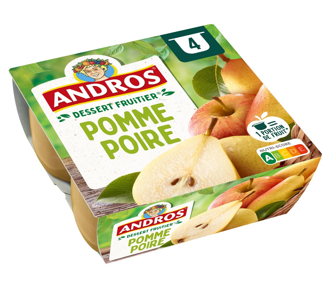 Andros - Dessert fruitier compote de pommes, poire (4 x 100g)